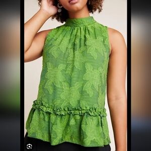 Maeve By Anthropologie Green Floral Sleeveless Top Size 4